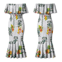 Hawaiian Quilts Couples Matching Mermaid Dress and Long Sleeve Button Shirt Tropical Fruits and Plants