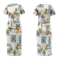 Hawaiian Quilts Couples Matching Short Sleeve Bodycon Dress and Hawaiian Shirt Tropical Fruits and Plants