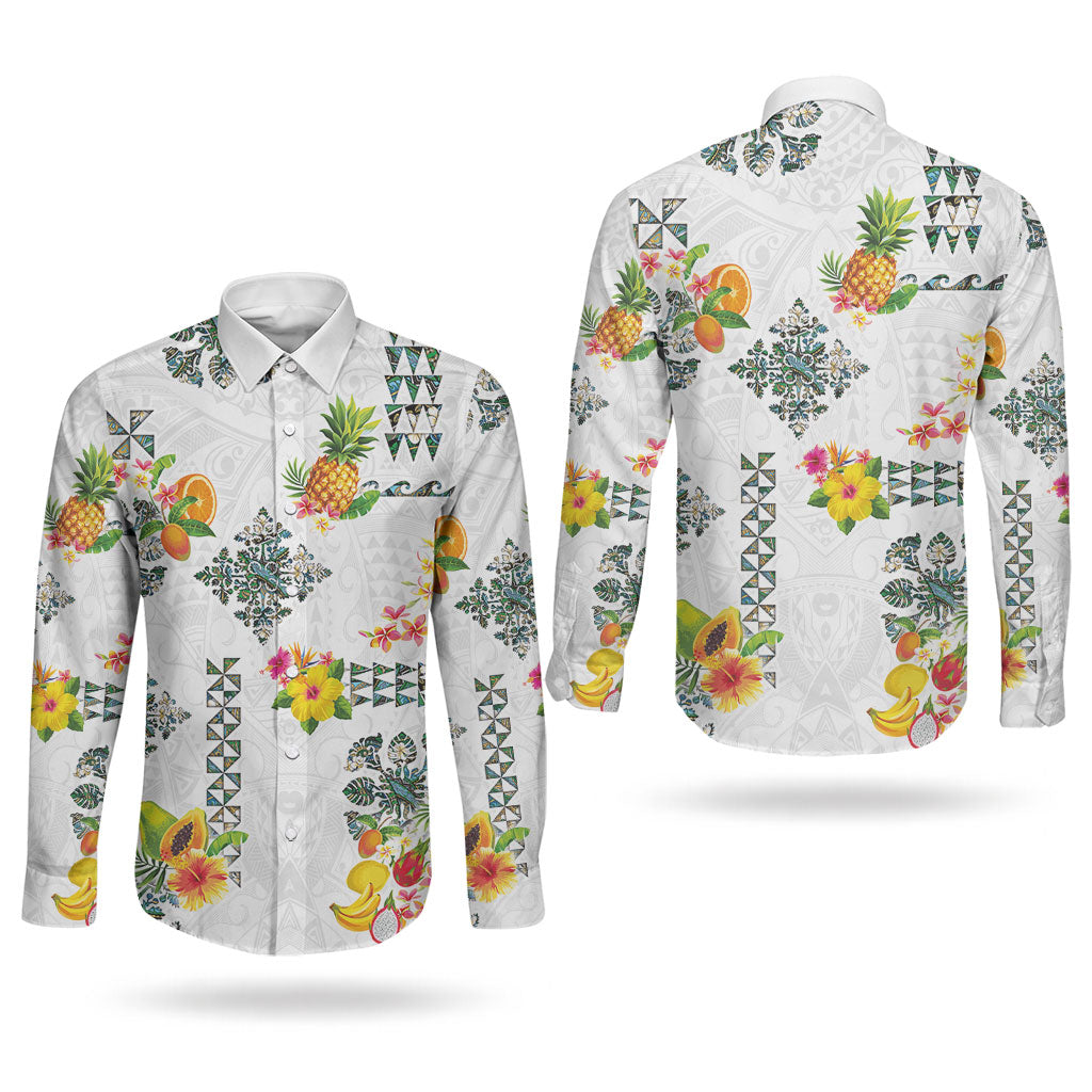 Hawaiian Quilts Couples Matching Summer Maxi Dress and Long Sleeve Button Shirt Tropical Fruits and Plants