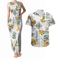 Hawaiian Quilts Couples Matching Tank Maxi Dress and Hawaiian Shirt Tropical Fruits and Plants