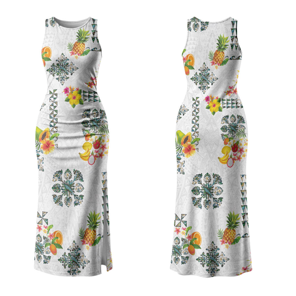 Hawaiian Quilts Couples Matching Tank Maxi Dress and Hawaiian Shirt Tropical Fruits and Plants