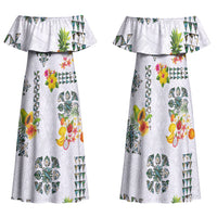 Hawaiian Quilts Family Matching Off Shoulder Maxi Dress and Hawaiian Shirt Tropical Fruits and Plants