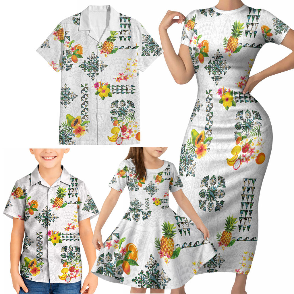 Hawaiian Quilts Family Matching Short Sleeve Bodycon Dress and Hawaiian Shirt Tropical Fruits and Plants LT03 - Polynesian Pride