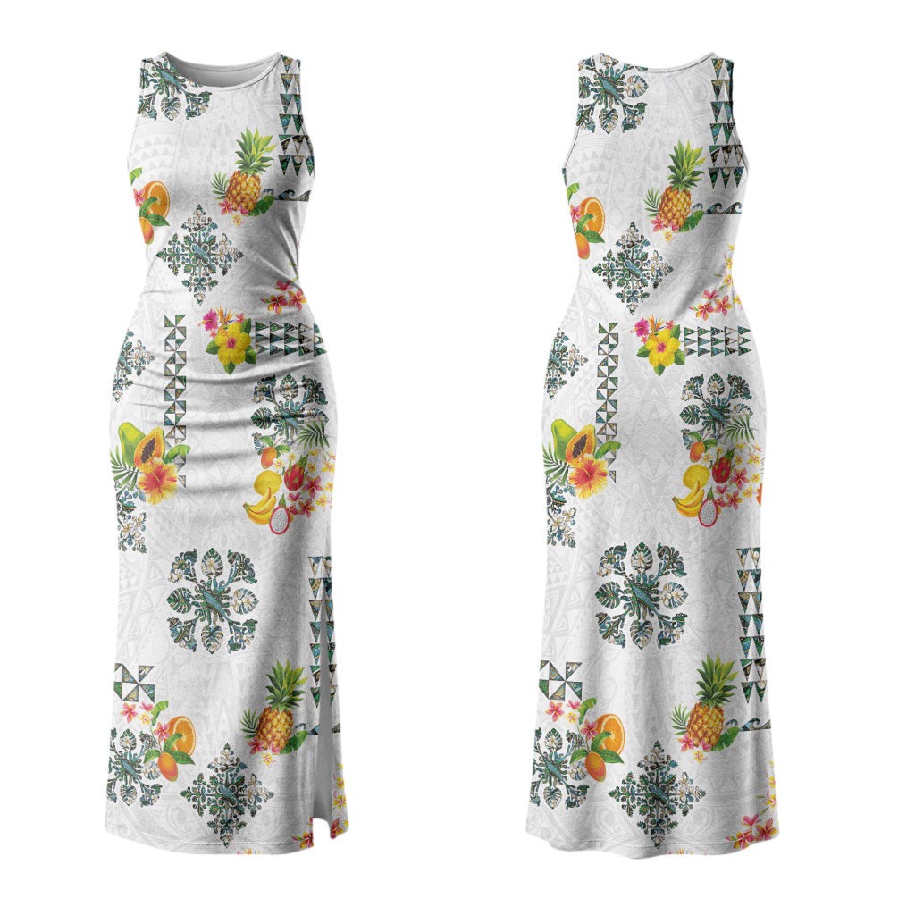 Hawaiian Quilts Family Matching Tank Maxi Dress and Hawaiian Shirt Tropical Fruits and Plants
