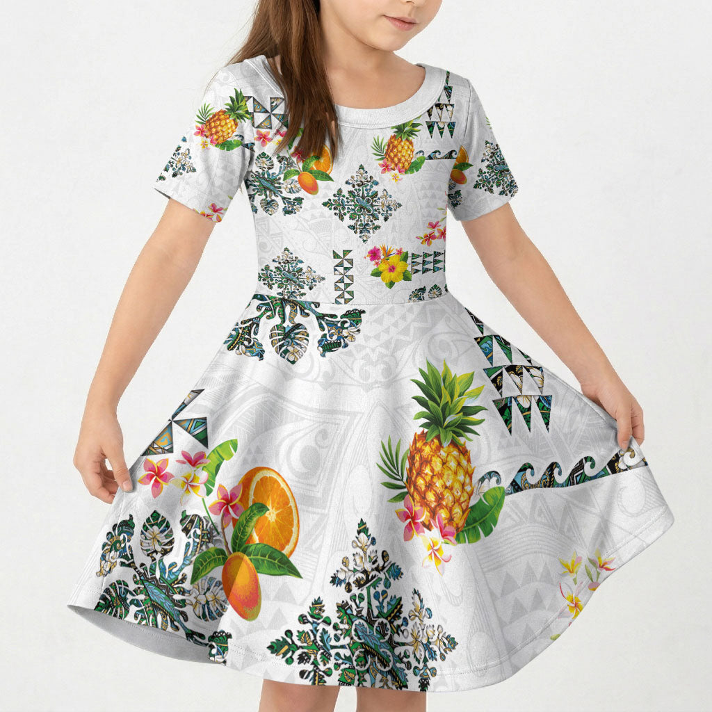 Hawaiian Quilts Kid Short Sleeve Dress Tropical Fruits and Plants