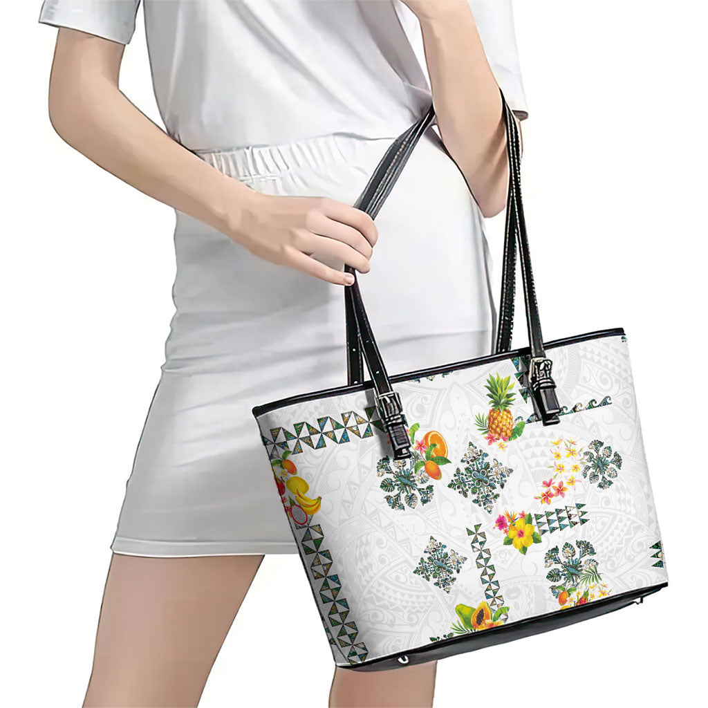 Hawaiian Quilts Leather Tote Bag Tropical Fruits and Plants