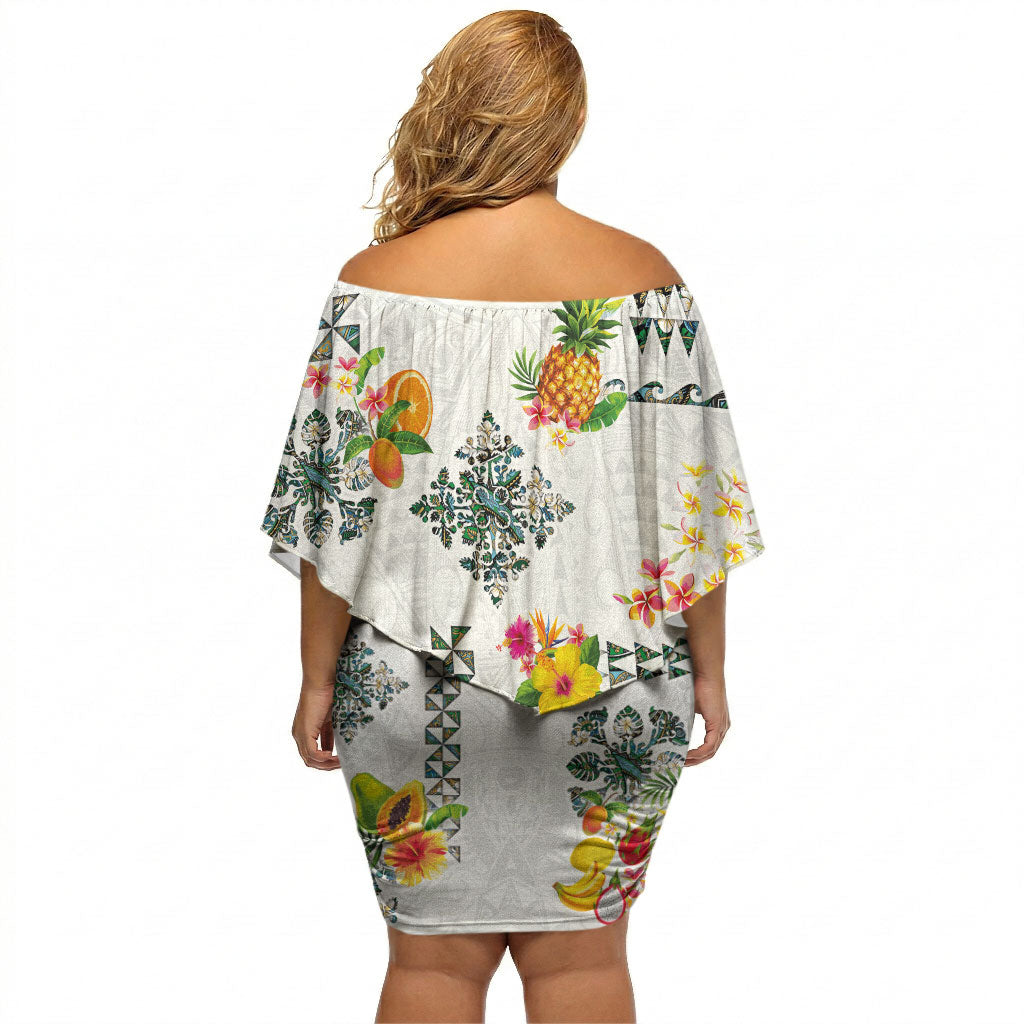 Hawaiian Quilts Off Shoulder Short Dress Tropical Fruits and Plants