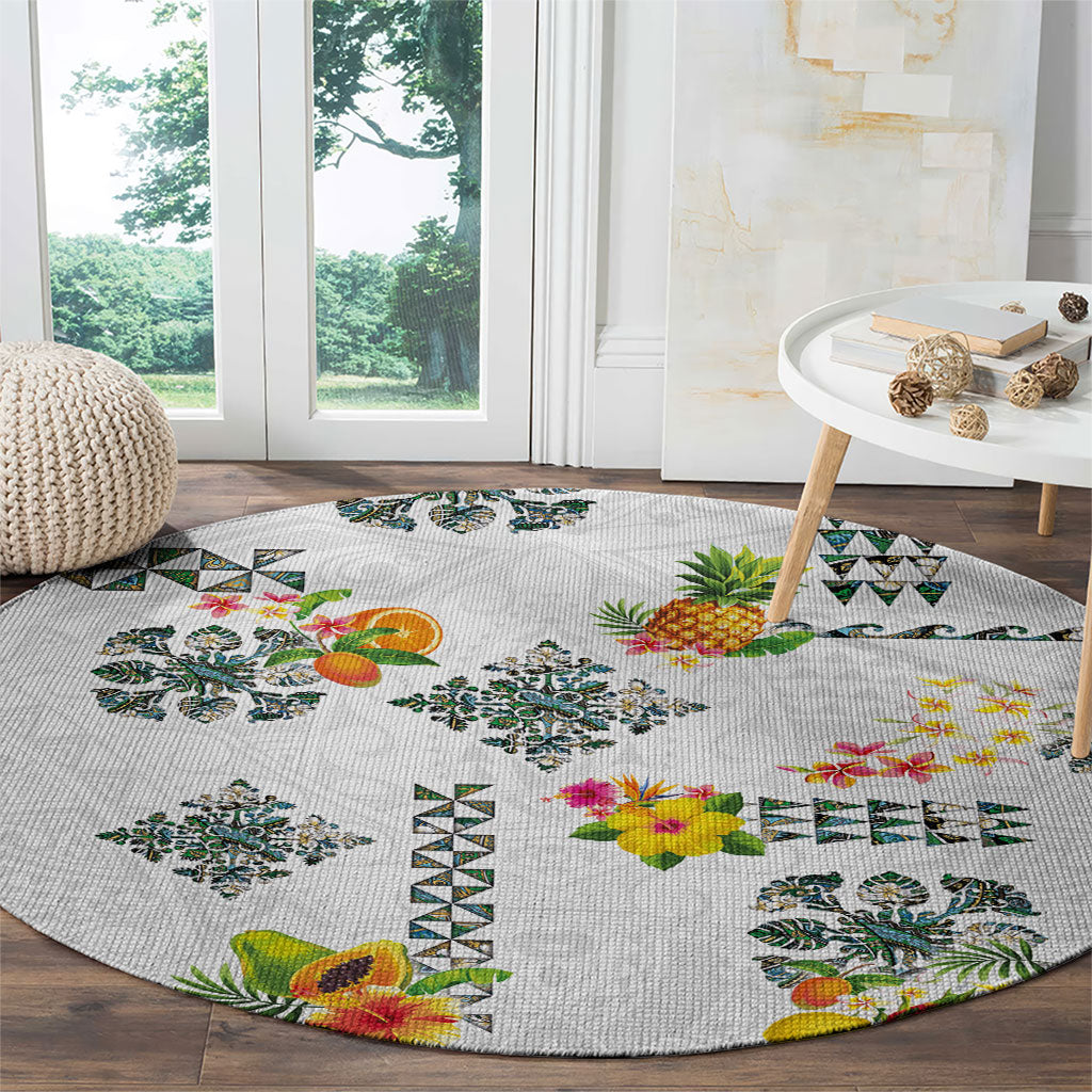 Hawaiian Quilts Round Carpet Tropical Fruits and Plants
