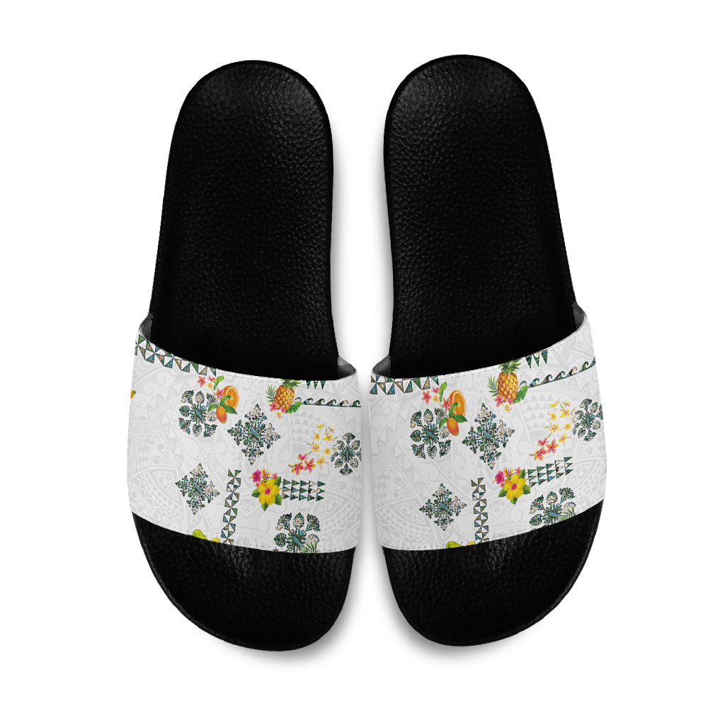 Hawaiian Quilts Slide Sandals Tropical Fruits and Plants LT03 White - Polynesian Pride