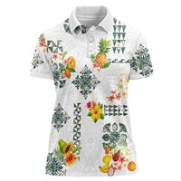 Hawaiian Quilts Women Polo Shirt Tropical Fruits and Plants