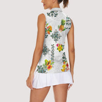 Hawaiian Quilts Women Sleeveless Polo Shirt Tropical Fruits and Plants