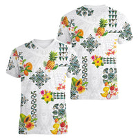 Hawaiian Quilts Women V-Neck T-Shirt Tropical Fruits and Plants