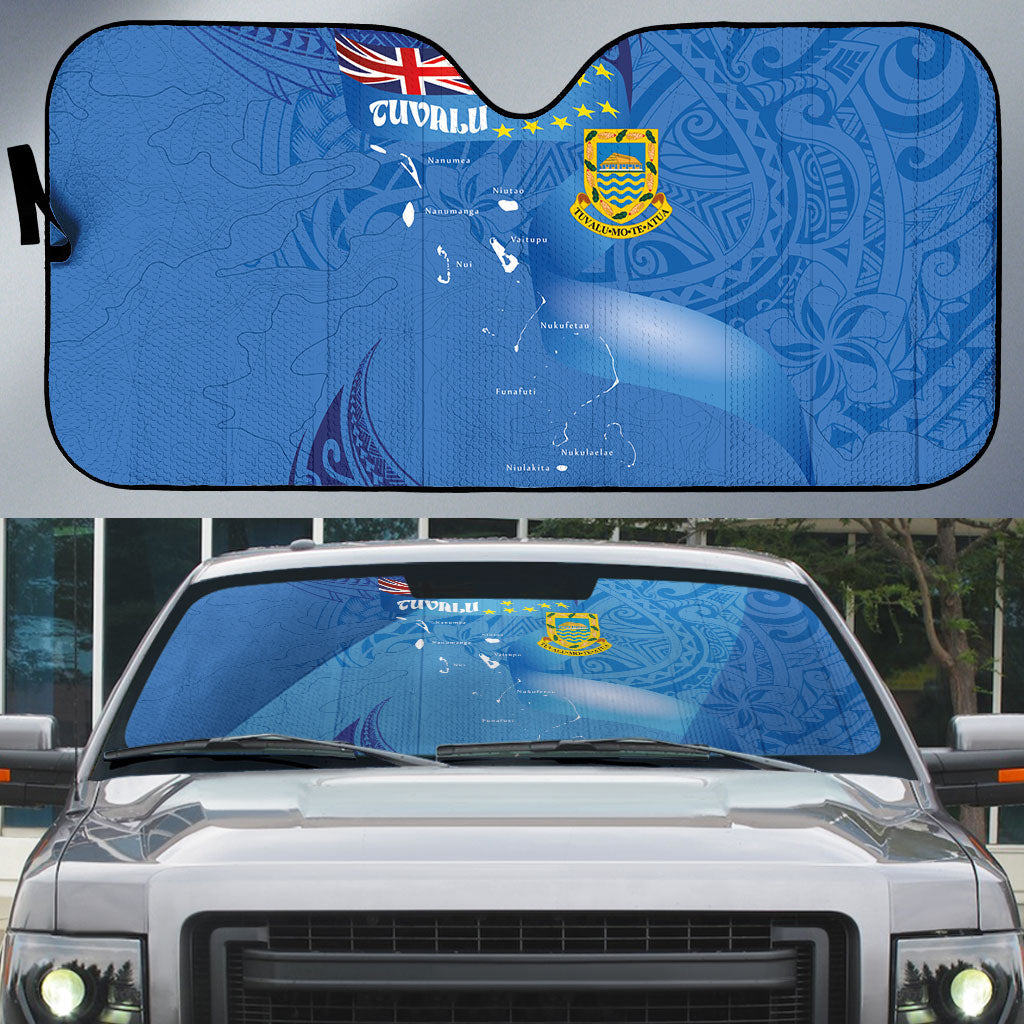 Tuvalu Heritage Auto Sun Shade Map of the Islands and Polynesia Pattern LT03 Blue - Polynesian Pride