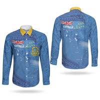 Tuvalu Heritage Couples Matching Off Shoulder Maxi Dress and Long Sleeve Button Shirt Map of the Islands and Polynesia Pattern