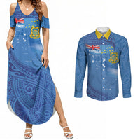 Tuvalu Heritage Couples Matching Summer Maxi Dress and Long Sleeve Button Shirt Map of the Islands and Polynesia Pattern
