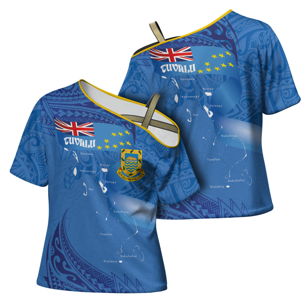 Tuvalu Heritage Cross Shoulder Shirt Map of the Islands and Polynesia Pattern