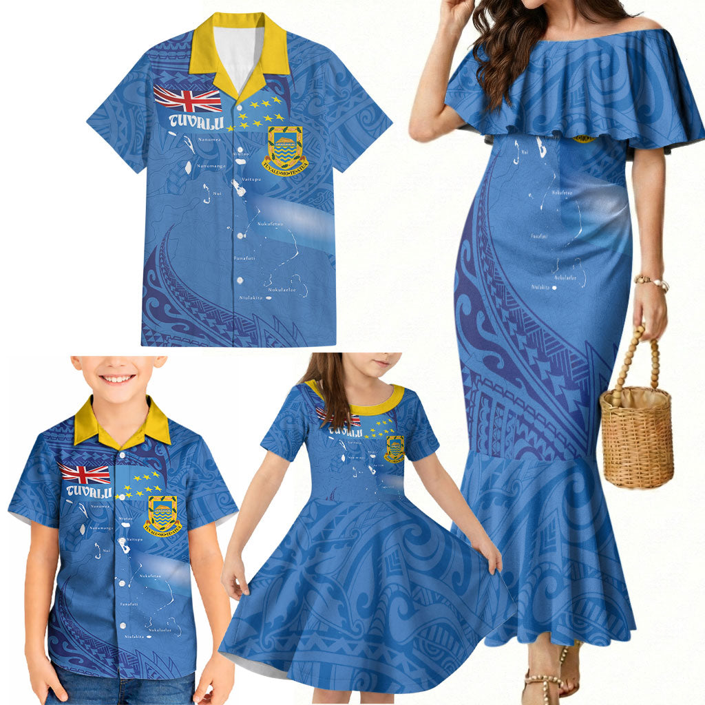 Tuvalu Heritage Family Matching Mermaid Dress and Hawaiian Shirt Map of the Islands and Polynesia Pattern LT03 - Polynesian Pride