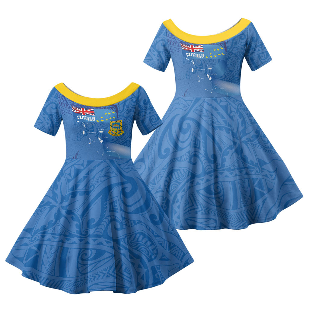 Tuvalu Heritage Family Matching Mermaid Dress and Hawaiian Shirt Map of the Islands and Polynesia Pattern