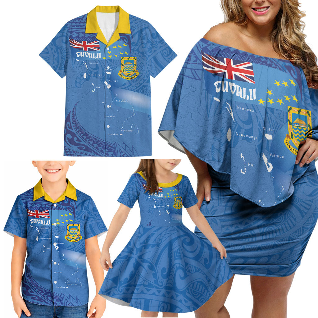 Tuvalu Heritage Family Matching Off Shoulder Short Dress and Hawaiian Shirt Map of the Islands and Polynesia Pattern LT03 - Polynesian Pride