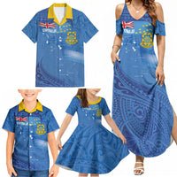 Tuvalu Heritage Family Matching Summer Maxi Dress and Hawaiian Shirt Map of the Islands and Polynesia Pattern