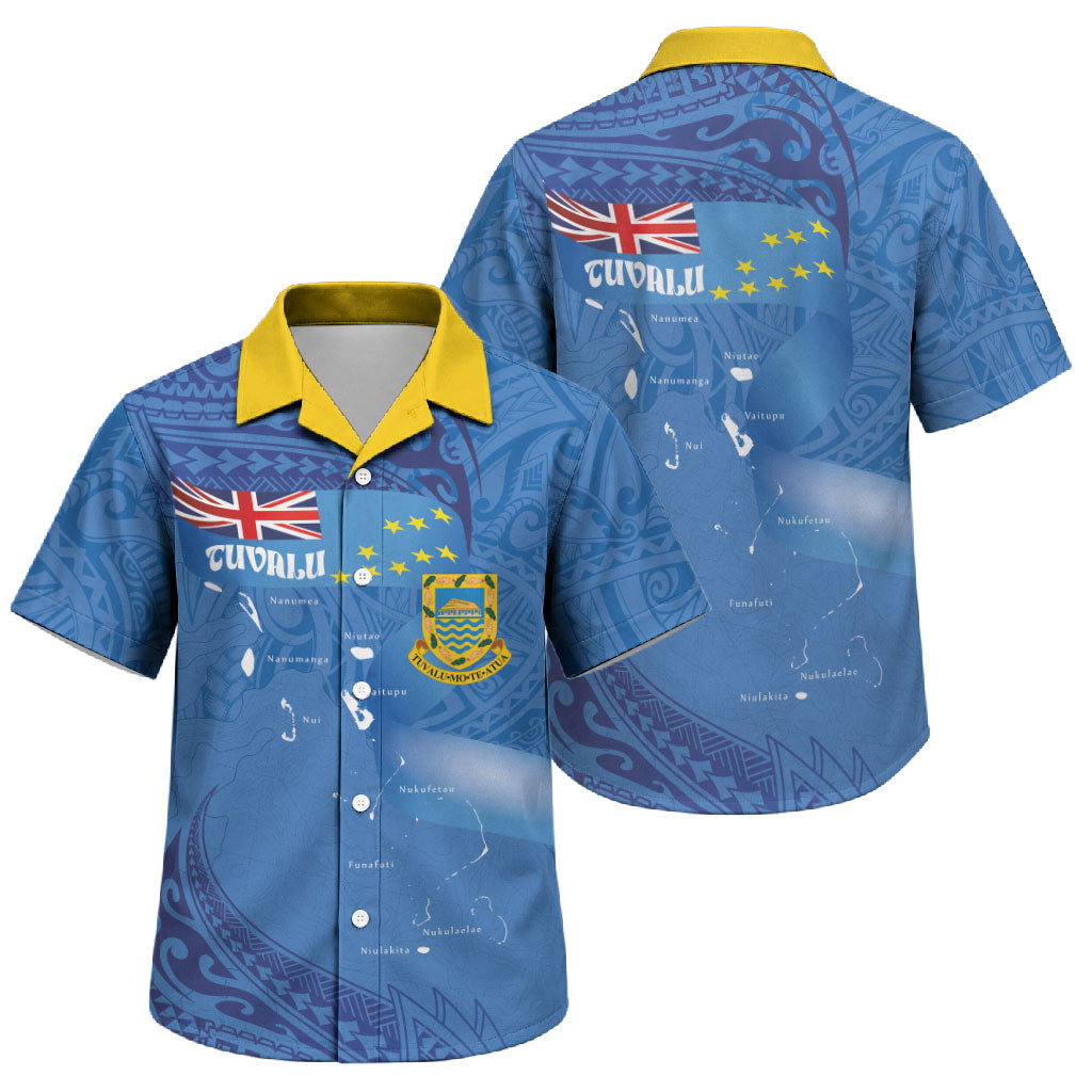 Tuvalu Heritage Family Matching Summer Maxi Dress and Hawaiian Shirt Map of the Islands and Polynesia Pattern