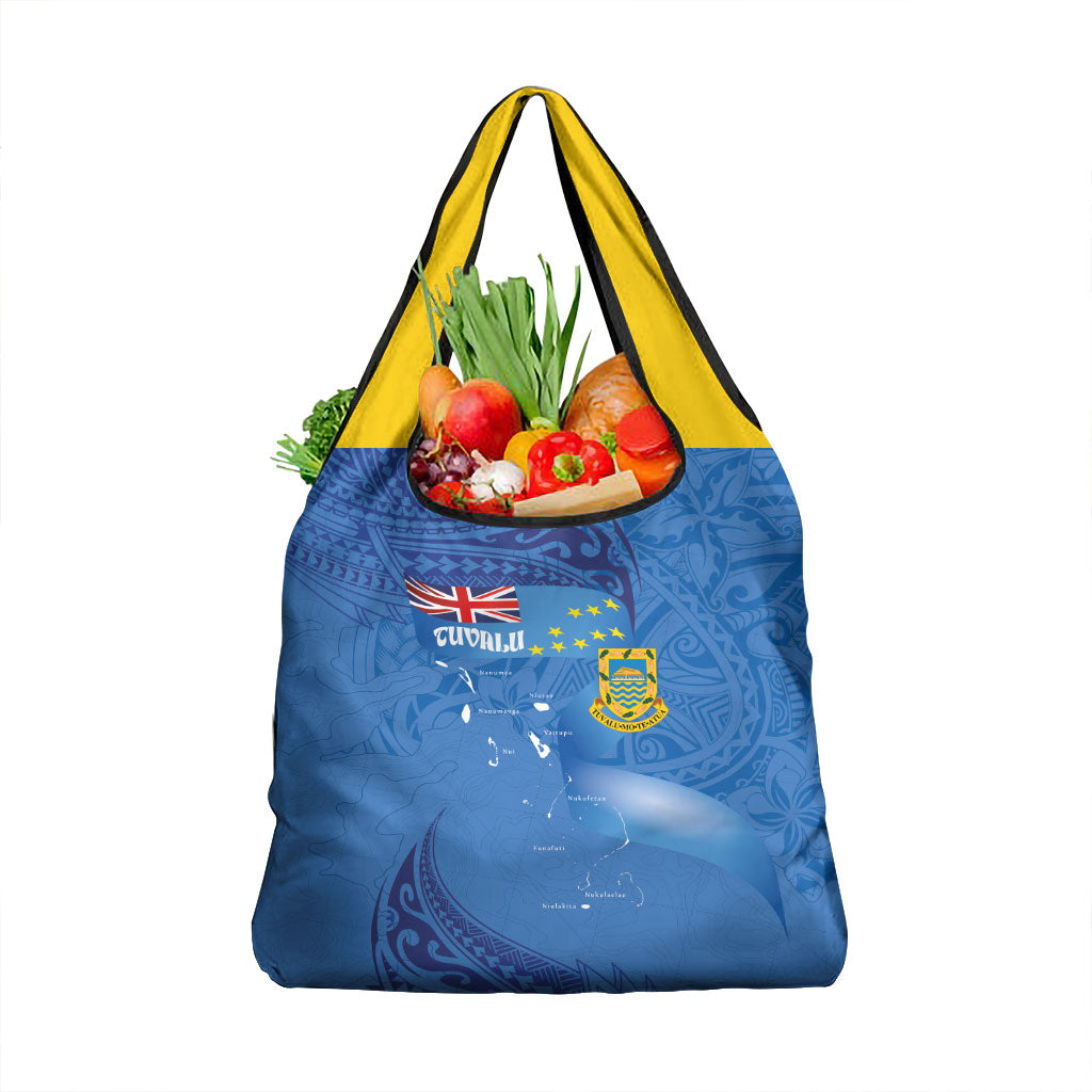 Tuvalu Heritage Grocery Bag Map of the Islands and Polynesia Pattern LT03 1-pack One Size Blue - Polynesian Pride