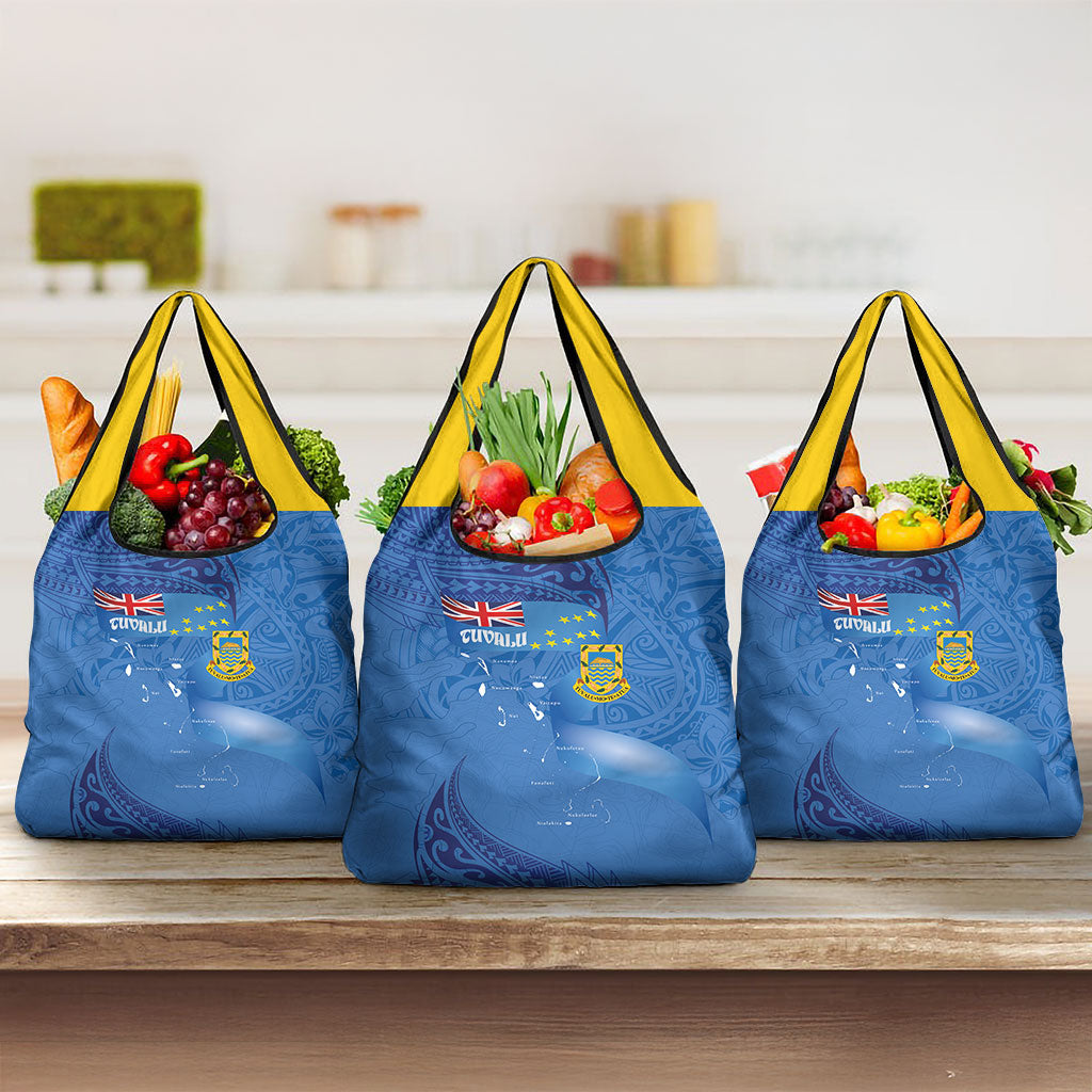 Tuvalu Heritage Grocery Bag Map of the Islands and Polynesia Pattern