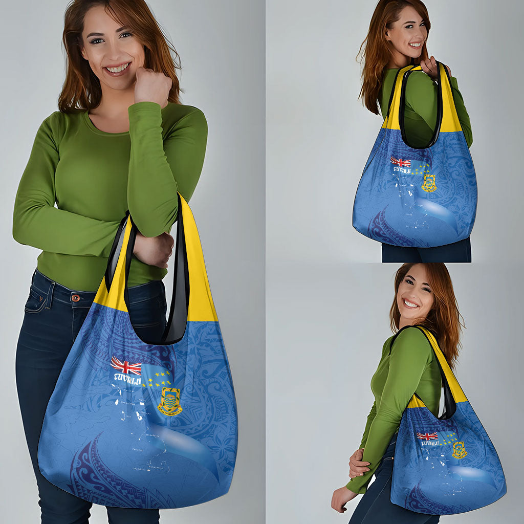 Tuvalu Heritage Grocery Bag Map of the Islands and Polynesia Pattern