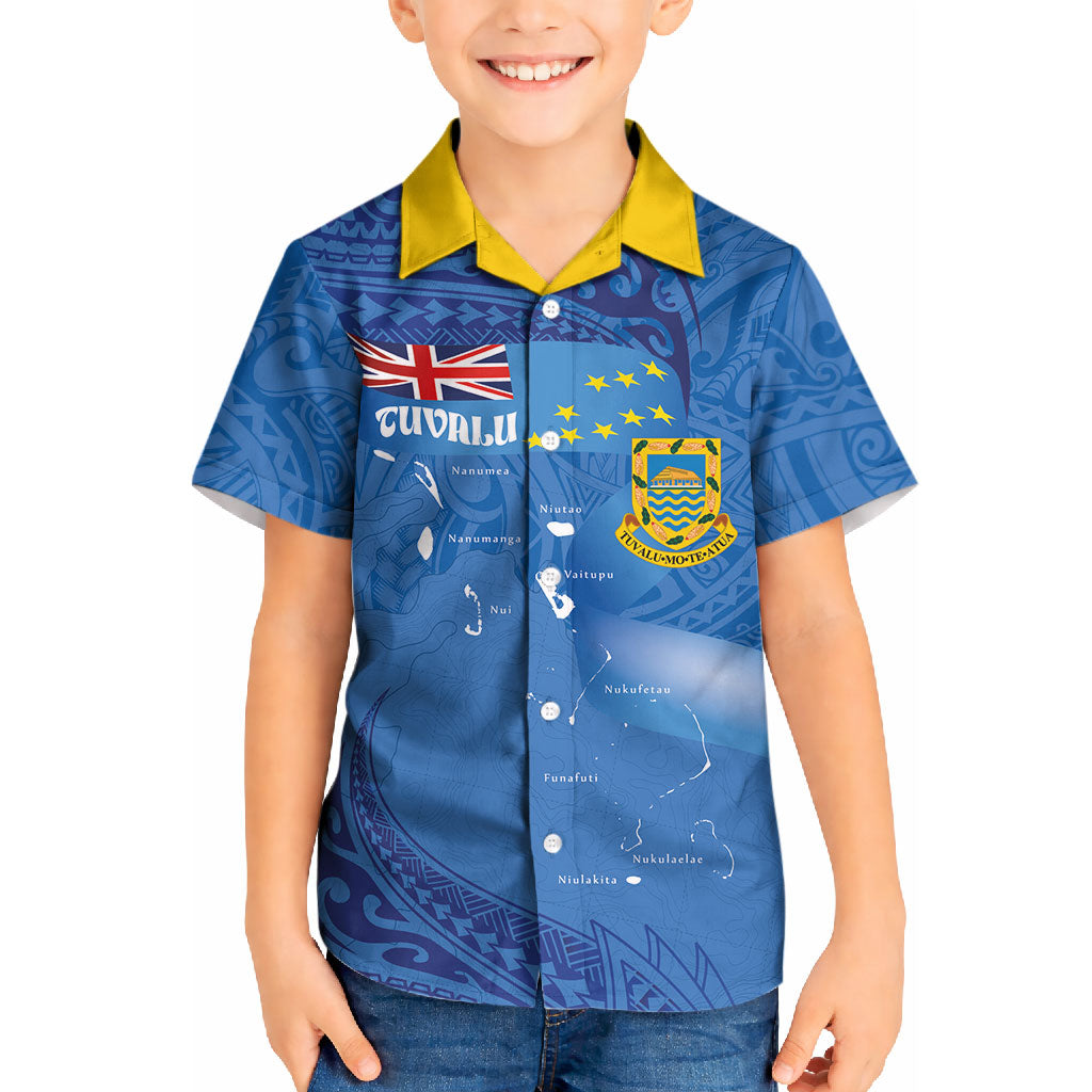 Tuvalu Heritage Kid Hawaiian Shirt Map of the Islands and Polynesia Pattern