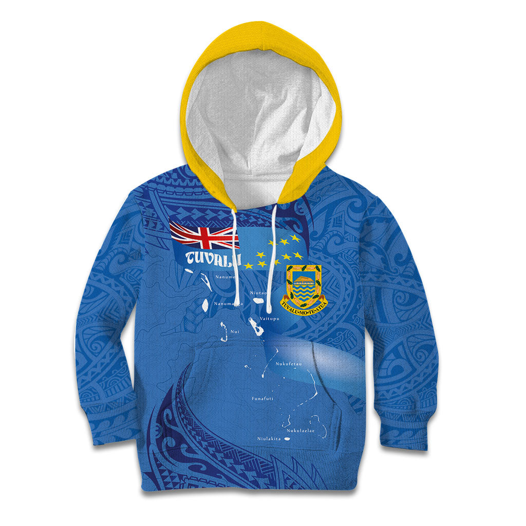 Tuvalu Heritage Kid Hoodie Map of the Islands and Polynesia Pattern