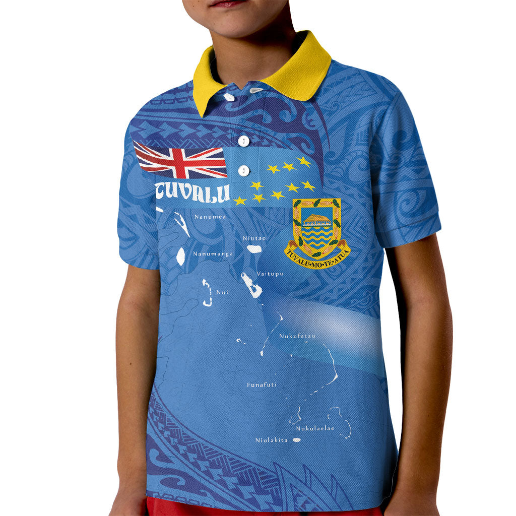 Tuvalu Heritage Kid Polo Shirt Map of the Islands and Polynesia Pattern