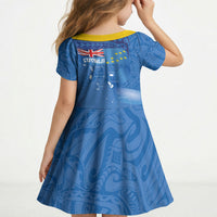 Tuvalu Heritage Kid Short Sleeve Dress Map of the Islands and Polynesia Pattern