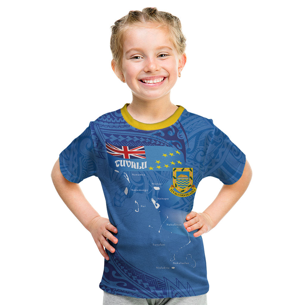 Tuvalu Heritage Kid T Shirt Map of the Islands and Polynesia Pattern