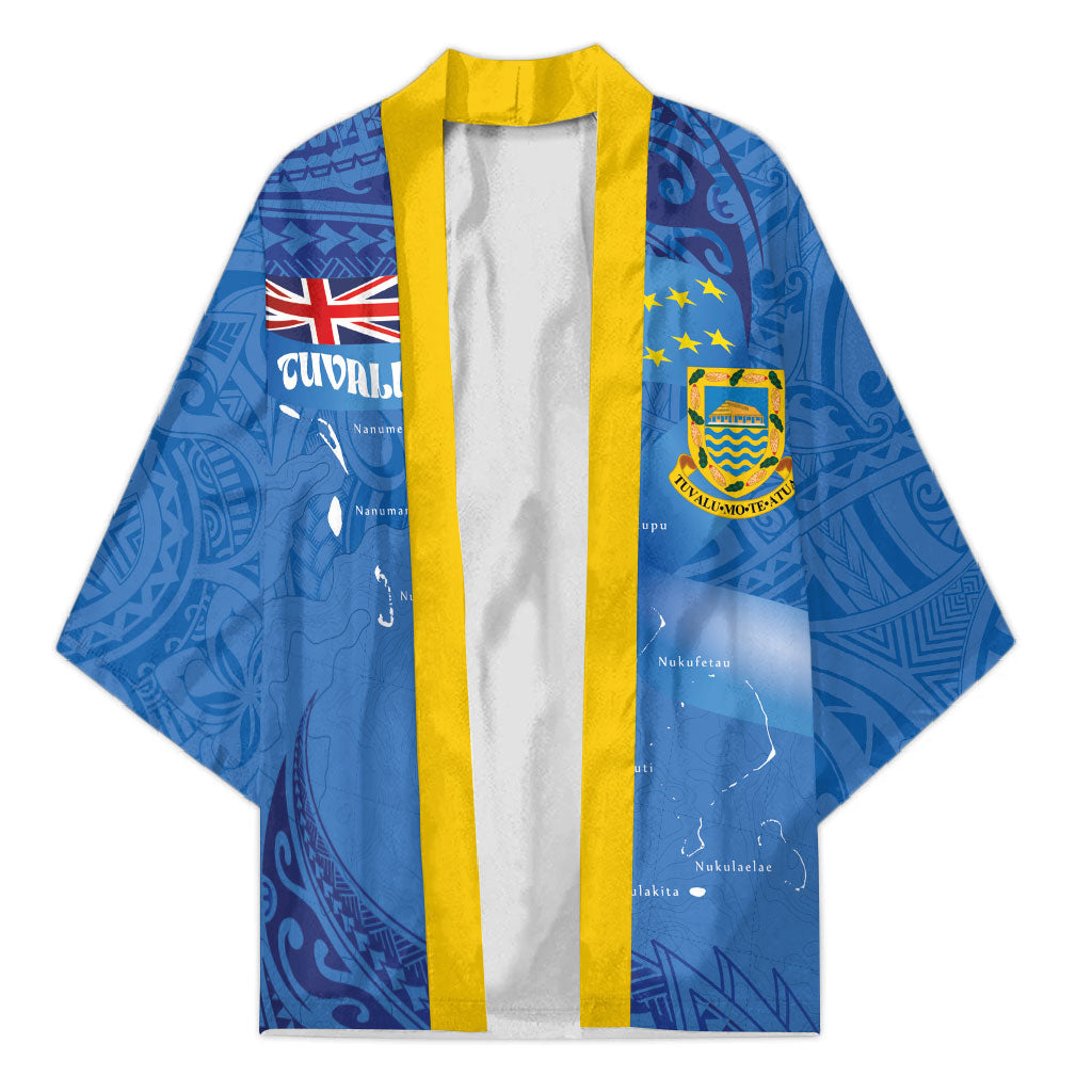 Tuvalu Heritage Kimono Map of the Islands and Polynesia Pattern LT03 Unisex Blue - Polynesian Pride