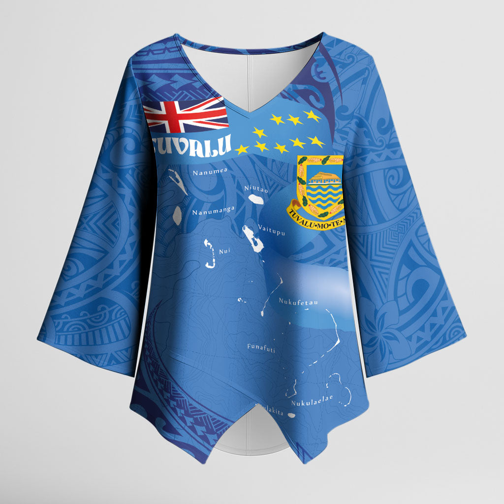 Tuvalu Heritage Kimono Sleeve Blouse Map of the Islands and Polynesia Pattern
