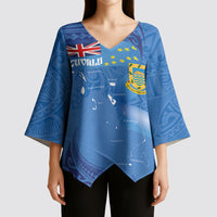 Tuvalu Heritage Kimono Sleeve Blouse Map of the Islands and Polynesia Pattern