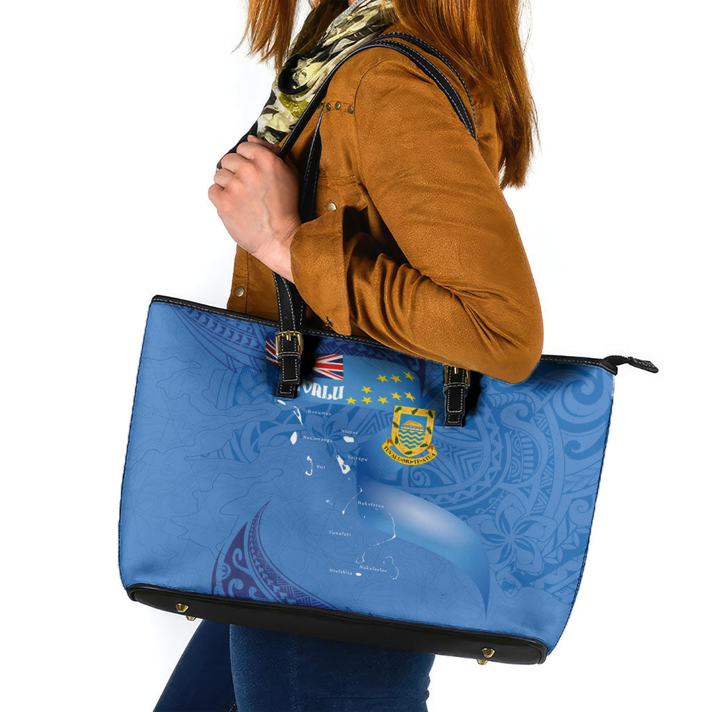 Tuvalu Heritage Leather Tote Bag Map of the Islands and Polynesia Pattern