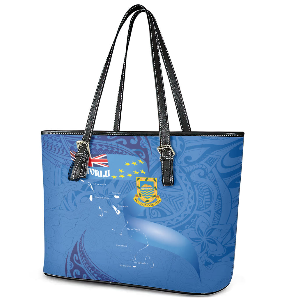 Tuvalu Heritage Leather Tote Bag Map of the Islands and Polynesia Pattern