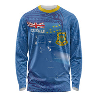 Tuvalu Heritage Long Sleeve Shirt Map of the Islands and Polynesia Pattern