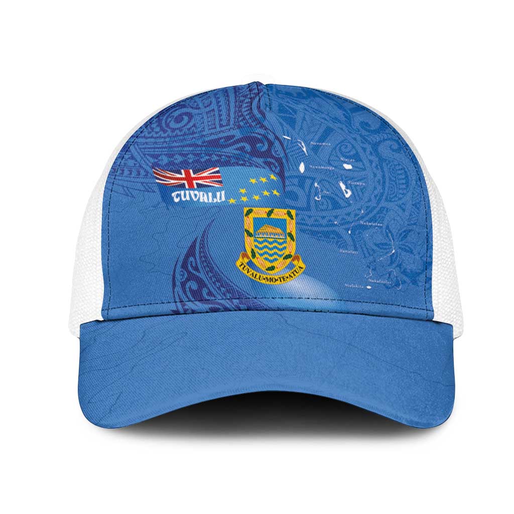 Tuvalu Heritage Mesh Trucker Cap Map of the Islands and Polynesia Pattern LT03 One Size White Blue - Polynesian Pride