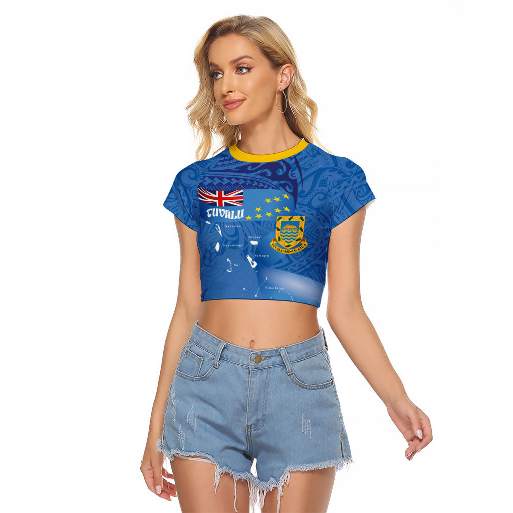 Tuvalu Heritage Raglan Cropped T Shirt Map of the Islands and Polynesia Pattern