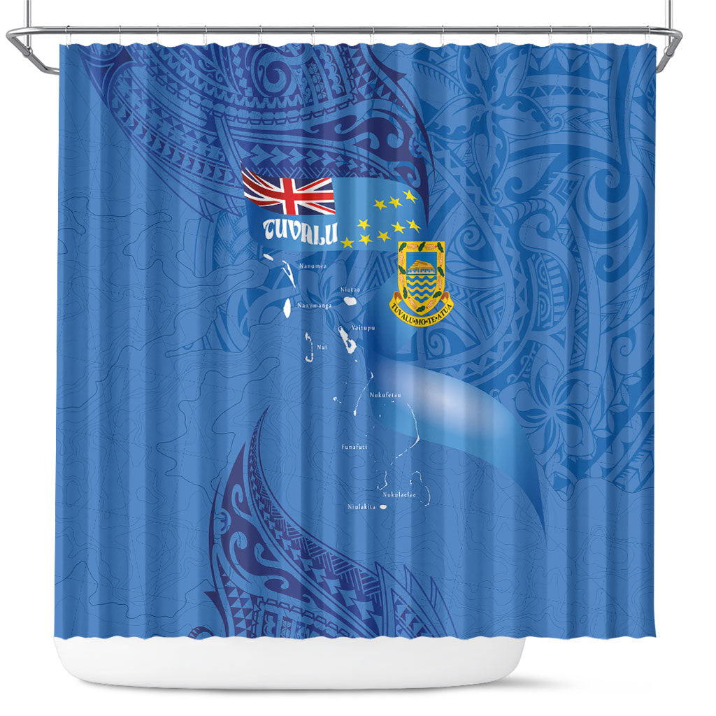 Tuvalu Heritage Shower Curtain Map of the Islands and Polynesia Pattern LT03 Blue - Polynesian Pride