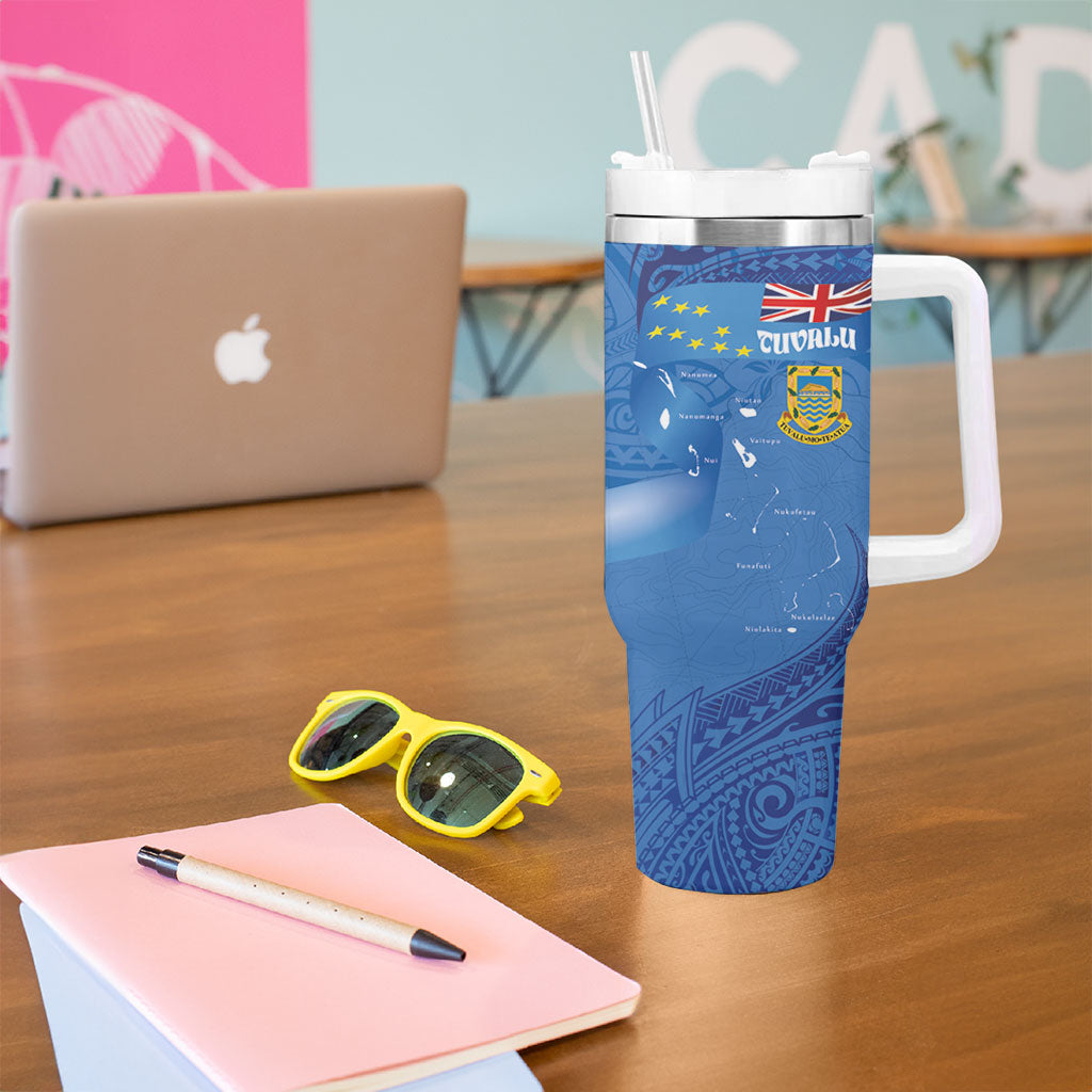 Tuvalu Heritage Tumbler With Handle Map of the Islands and Polynesia Pattern