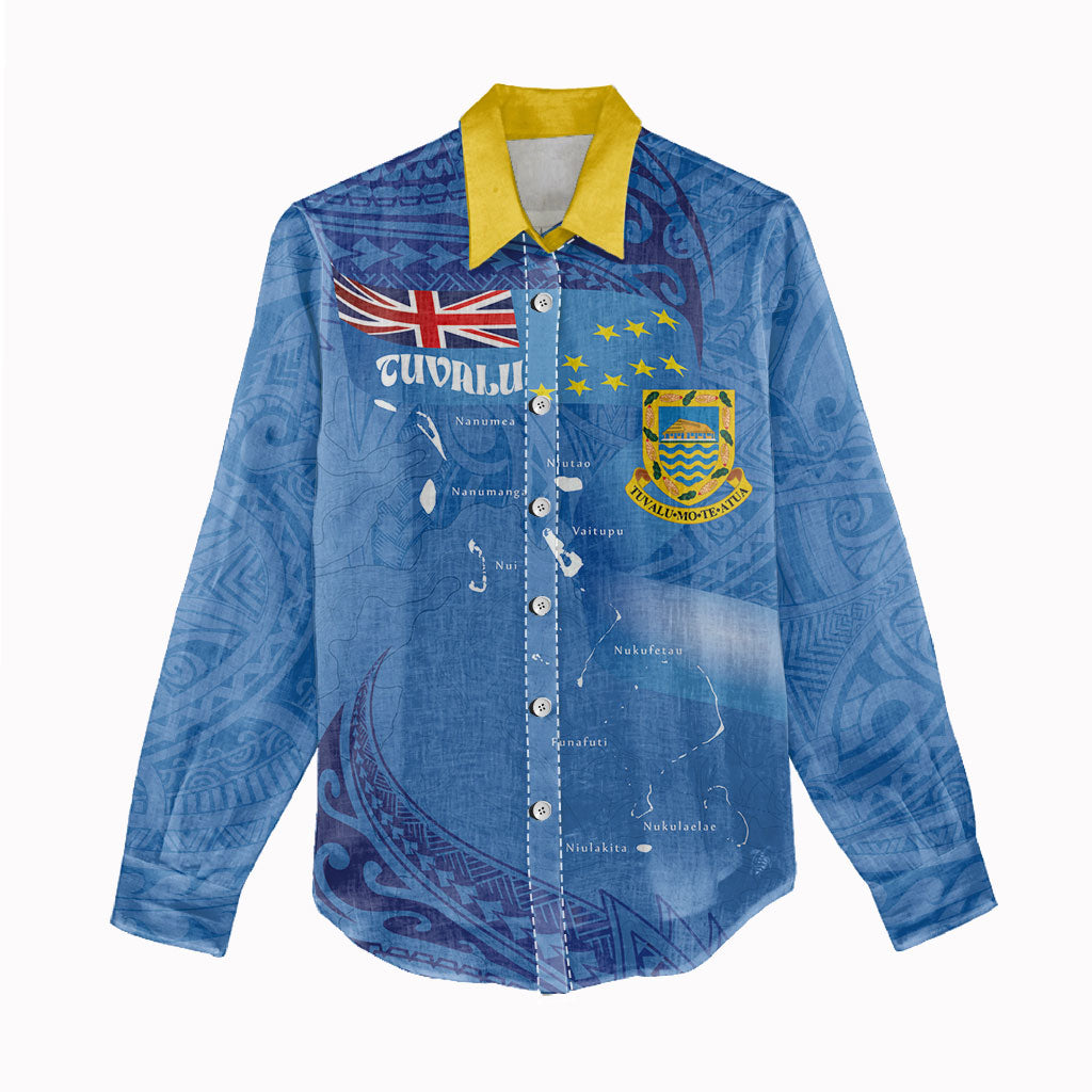 Tuvalu Heritage Women Casual Shirt Map of the Islands and Polynesia Pattern