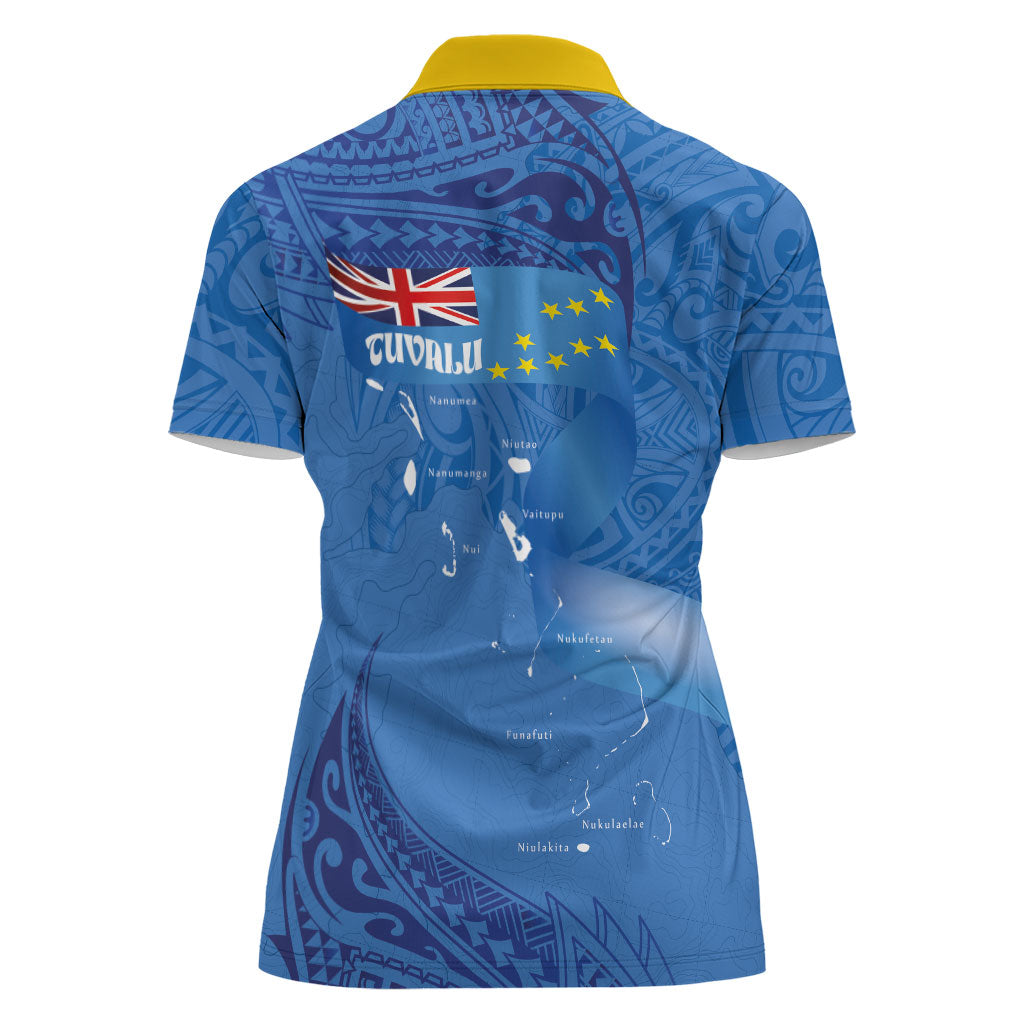 Tuvalu Heritage Women Polo Shirt Map of the Islands and Polynesia Pattern