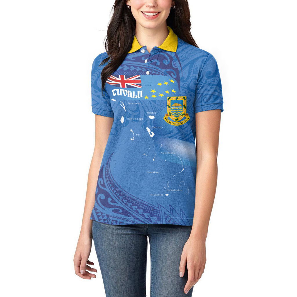 Tuvalu Heritage Women Polo Shirt Map of the Islands and Polynesia Pattern