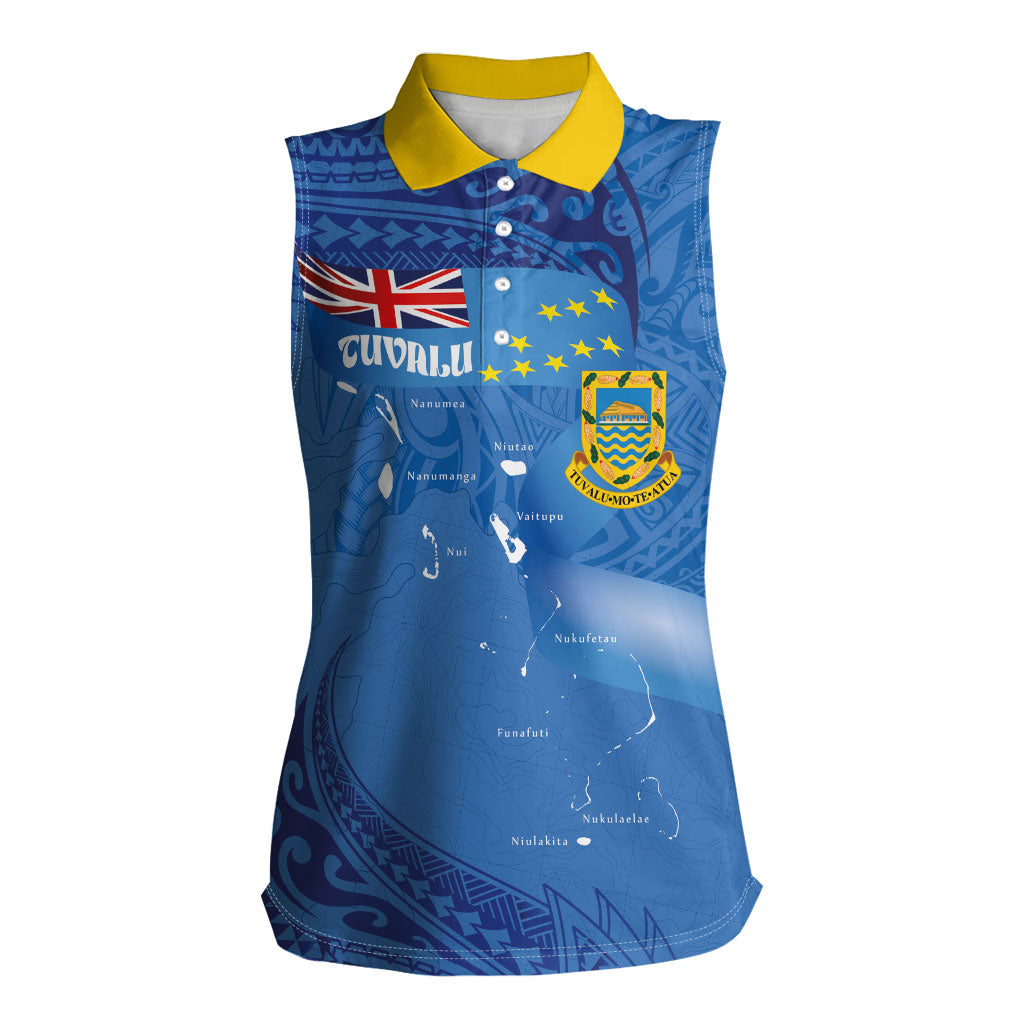 Tuvalu Heritage Women Sleeveless Polo Shirt Map of the Islands and Polynesia Pattern