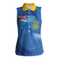 Tuvalu Heritage Women Sleeveless Polo Shirt Map of the Islands and Polynesia Pattern