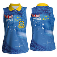 Tuvalu Heritage Women Sleeveless Polo Shirt Map of the Islands and Polynesia Pattern