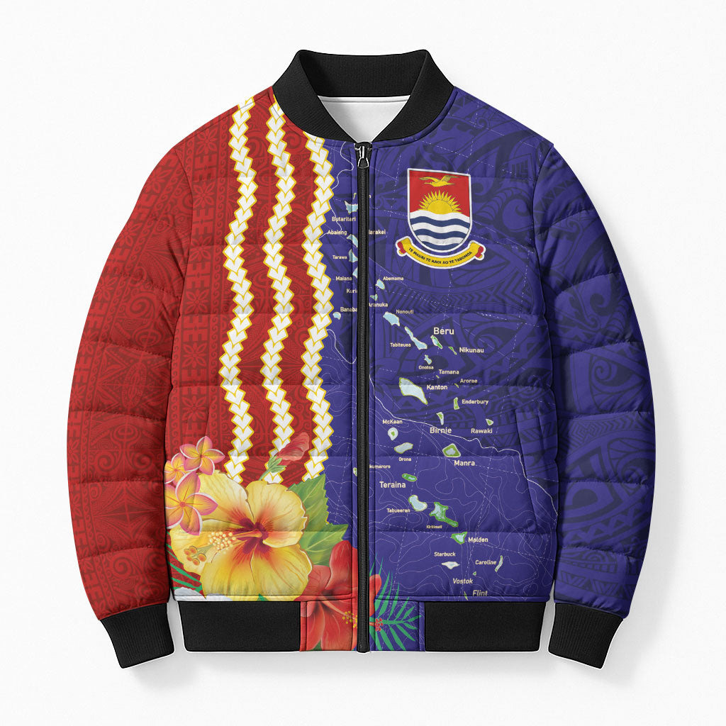 Kiribati Heritage Bomber Puffer Jacket Map of the Islands and Polynesia Pattern
